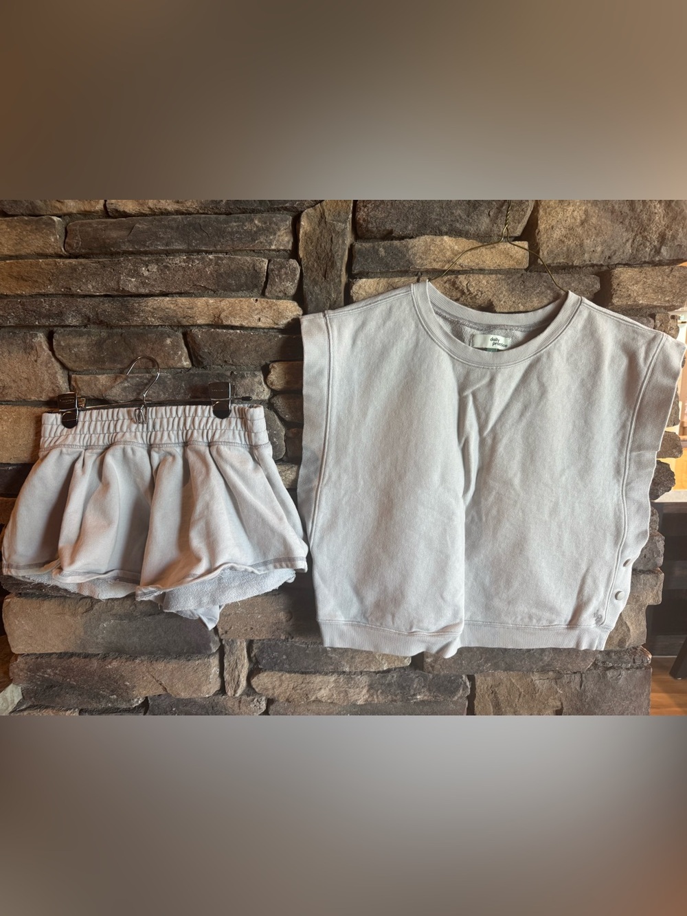 Anthropologie women’s Sleeveless Sweatshirt & Short Set - Light Gray